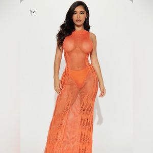 Fashionnova Orange Cover Up and Bikini Bottoms
